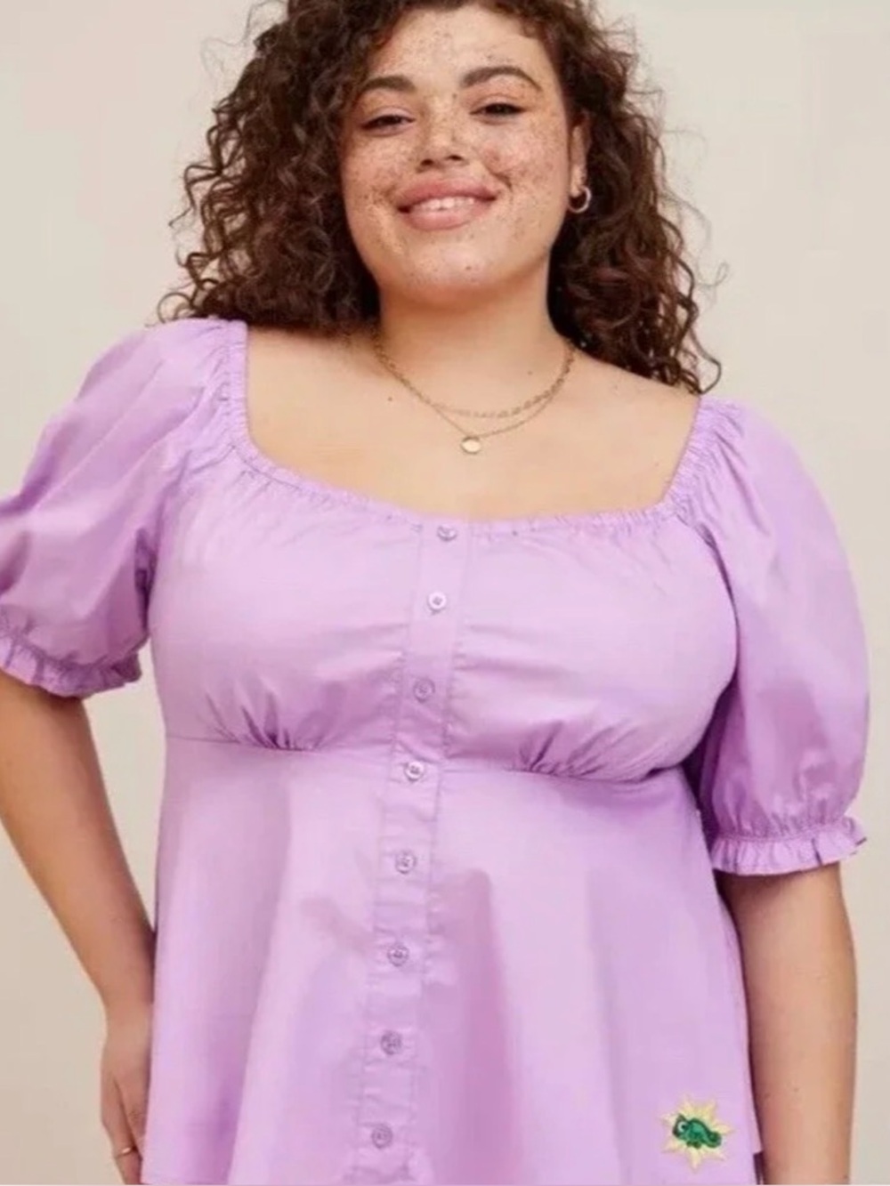 Torrid Disney Tangled Rapunzel Peplum Top Purple Stretchβ Poplin Size 1X